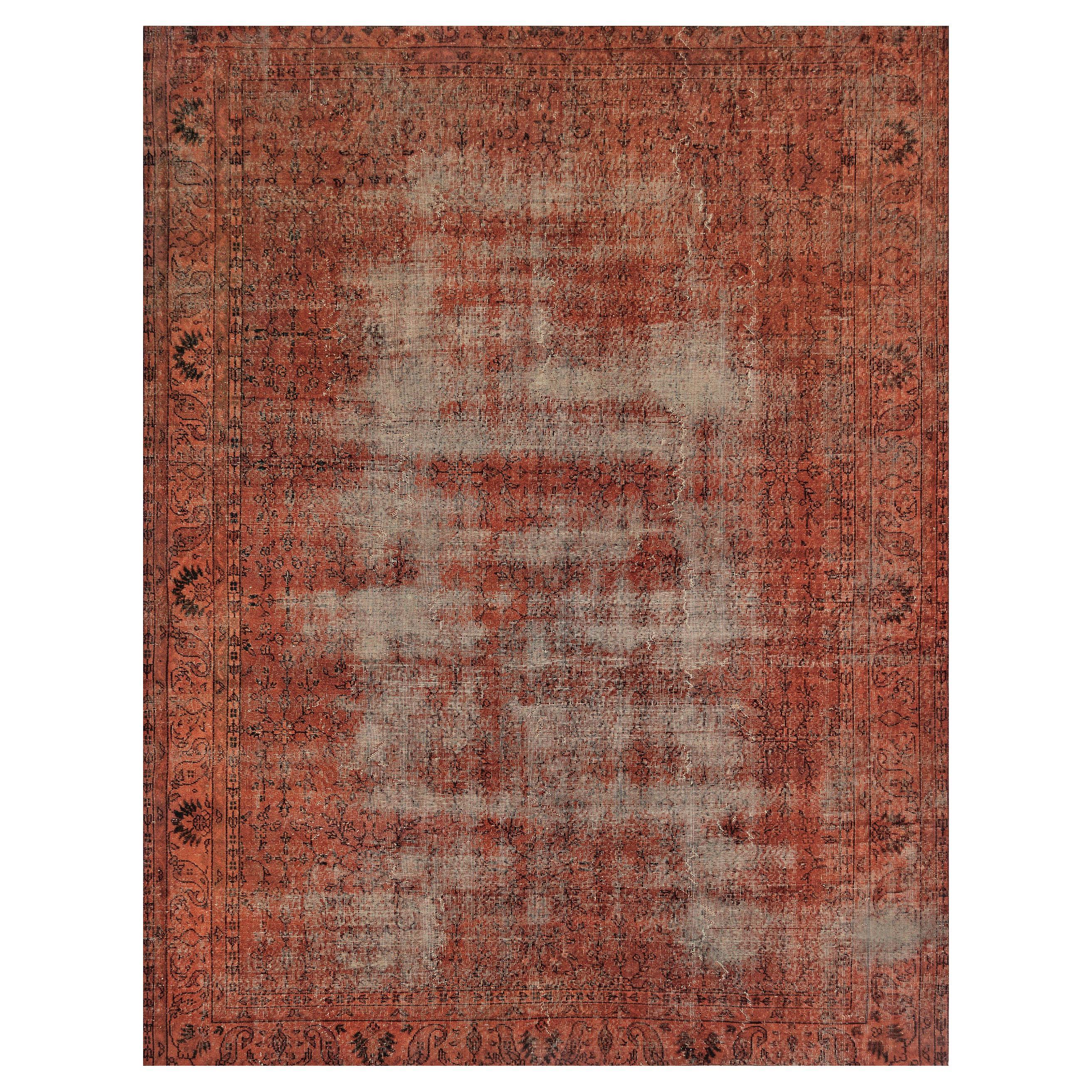 Alfombra Turca Vintage Sobreteñida Anudada a Mano