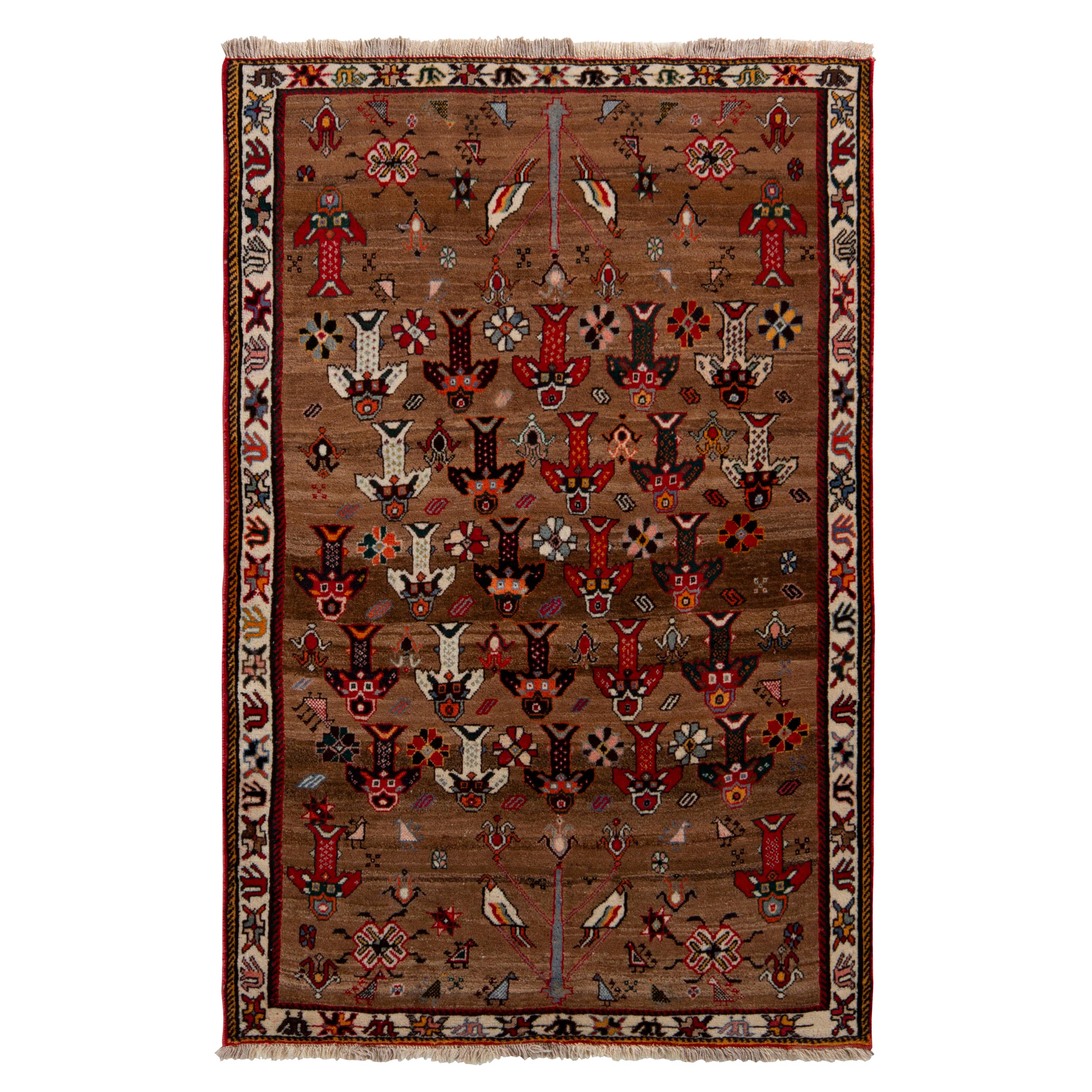 Vintage Persian Gabbeh Rug in Beige-Brown & Red Geometric Pattern by Rug & Kilim