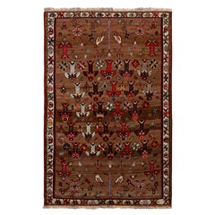 Persischer Gabbeh-Teppich in Beige-Braun & Rot mit geometrischem Muster von Teppich & Kilim