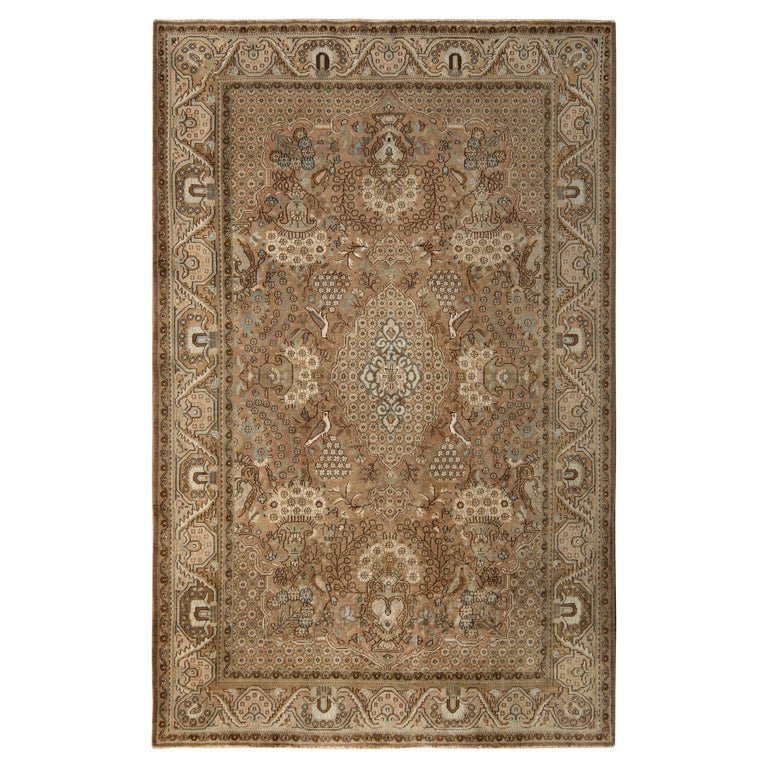 HandKnotted Vintage Persian Qum Rug in Beige Floral Pattern by Rug and Kilim For Sale at 1stDibs