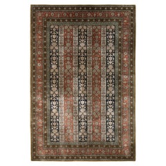 Hand-Knotted Retro Persian Qum Rug in Red, Brown Floral Pattern 