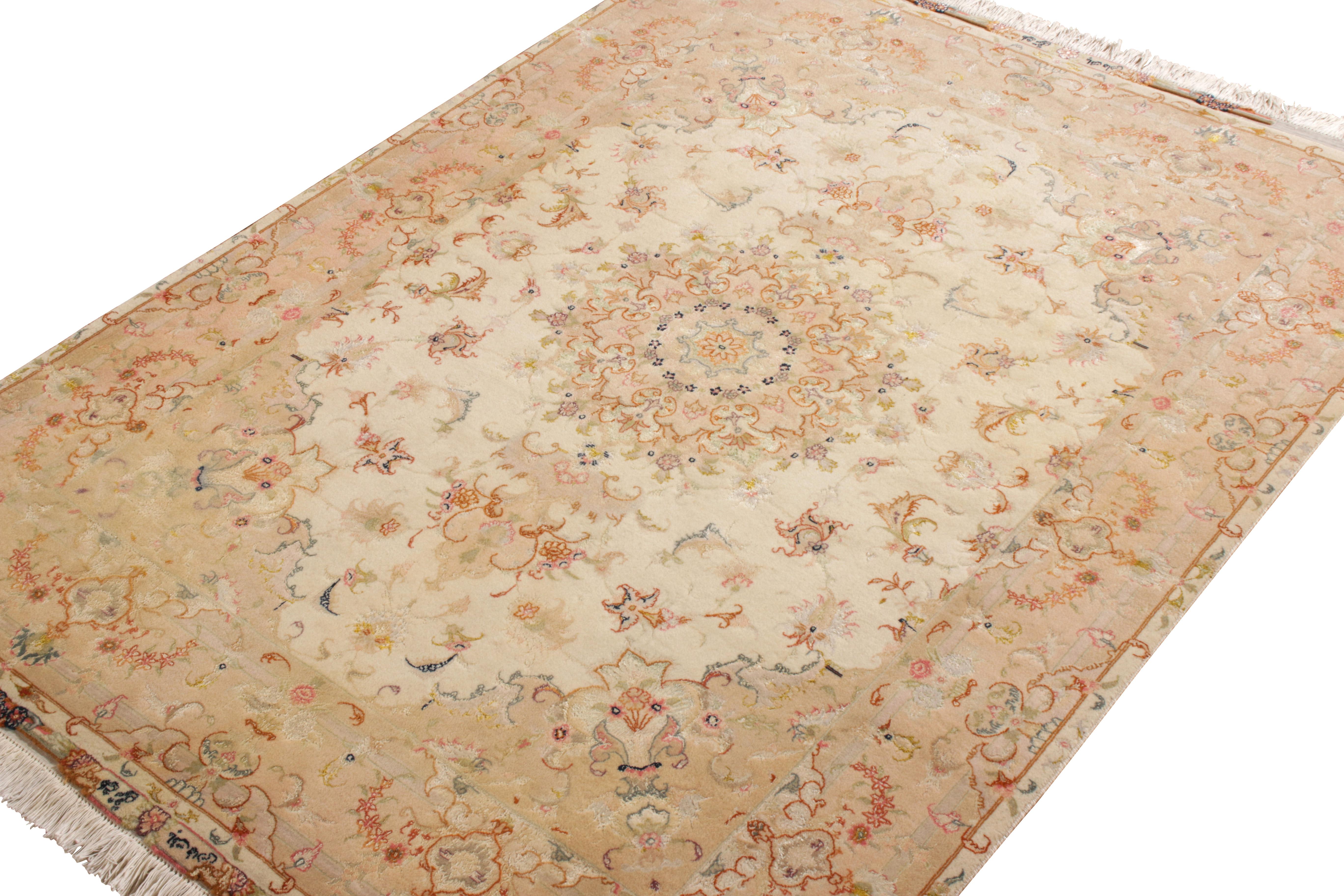 Hand-Knotted Vintage Persian Rug, Peach Medallion Floral Pattern by Rug & Kilim In Good Condition For Sale In Long Island City, NY