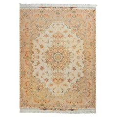 Hand-Knotted Retro Persian Rug, Peach Medallion Floral Pattern by Rug & Kilim