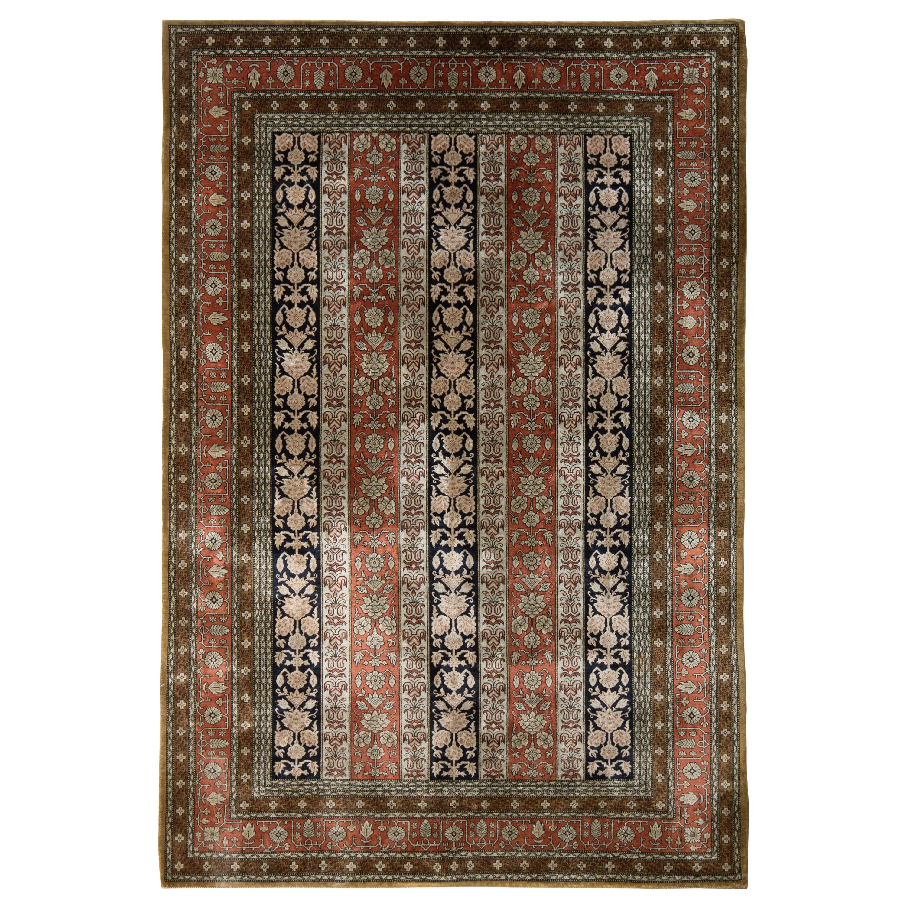 Handgeknüpfter persischer Vintage-Teppich in rotem gestreiftem Blumenmuster von Teppich & Kelim im Angebot