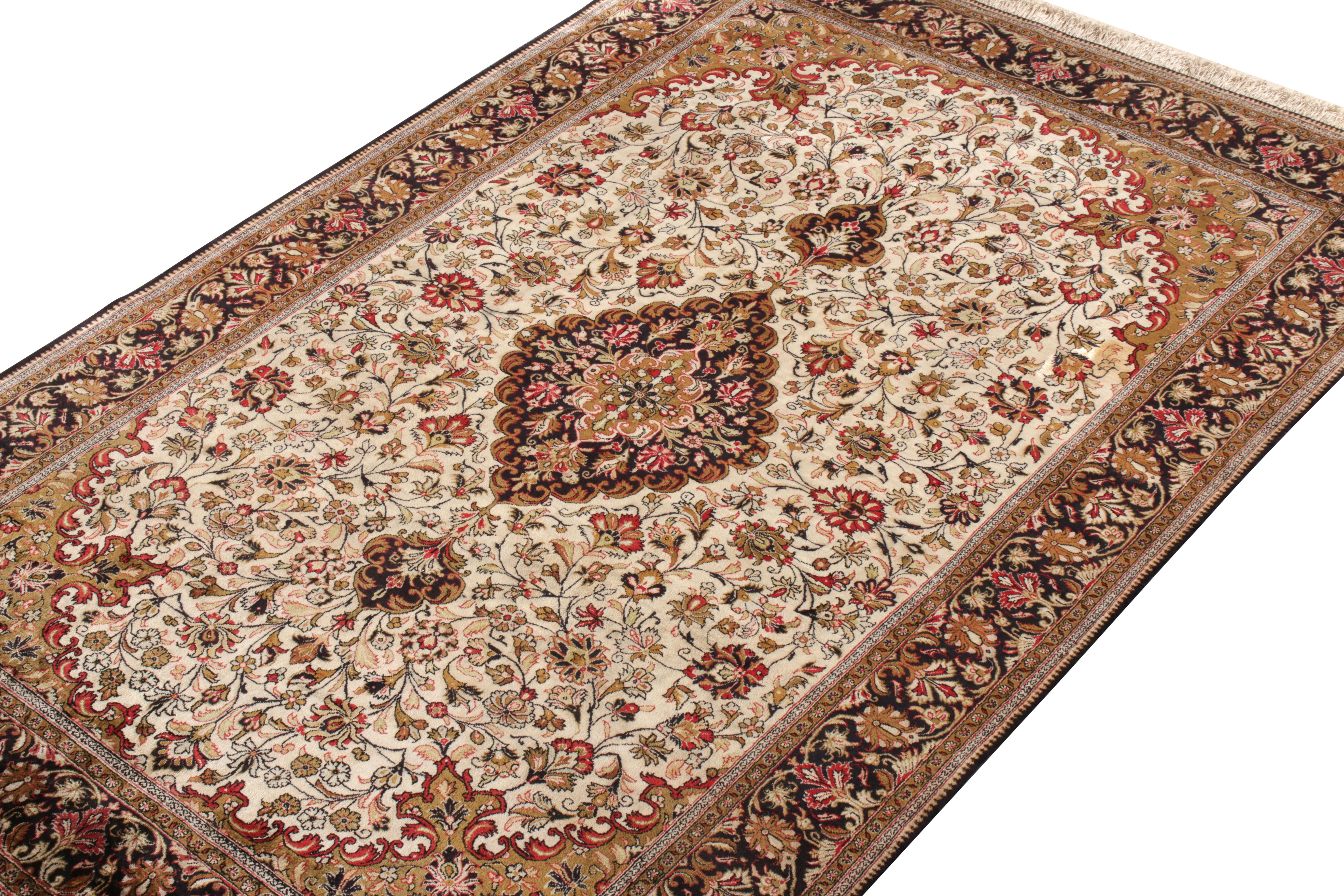 Persian Hand-Knotted Vintage Qum Rug in Brown, Beige Medallion Pattern by Rug & Kilim For Sale