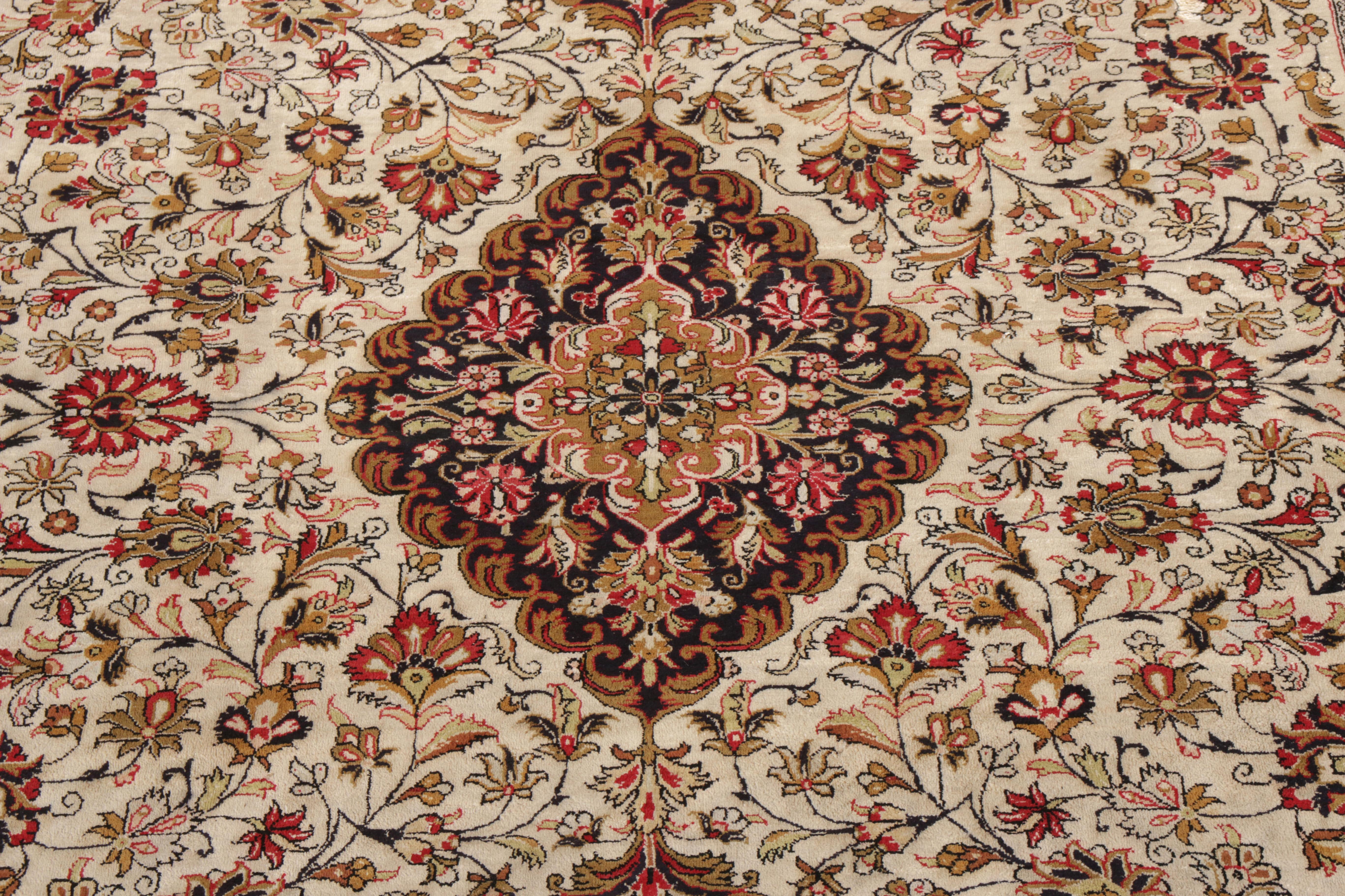 Hand-Knotted Vintage Qum Rug in Brown, Beige Medallion Pattern by Rug & Kilim In Good Condition For Sale In Long Island City, NY