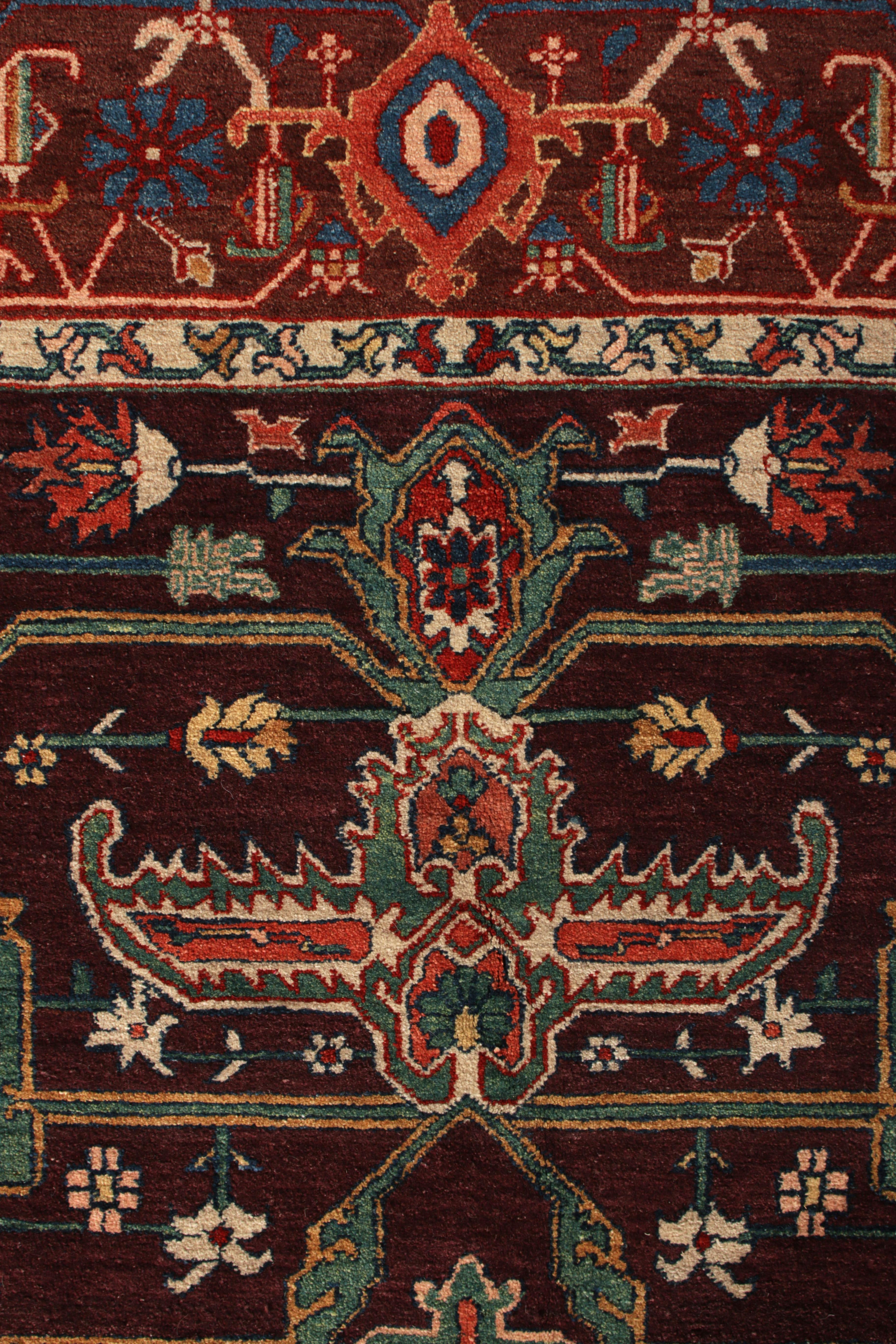 Turkish Hand Knotted Vintage Rug in Red and Green All-Over Geometric Pattern For Sale