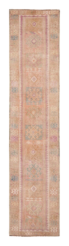 Hand-Knotted Vintage Runner Beige Tribal Rug in Geometric Pattern by Rug & Kilim