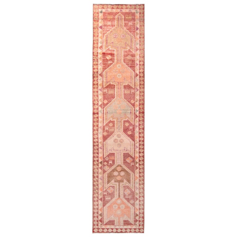 Hand Knotted Vintage Runner Beige Tribal Rug in Geometric Pattern by ...
