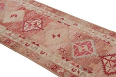 Hand-Knotted Vintage Runner, Red-Pink Rug in Geometric Pattern by Rug & Kilim