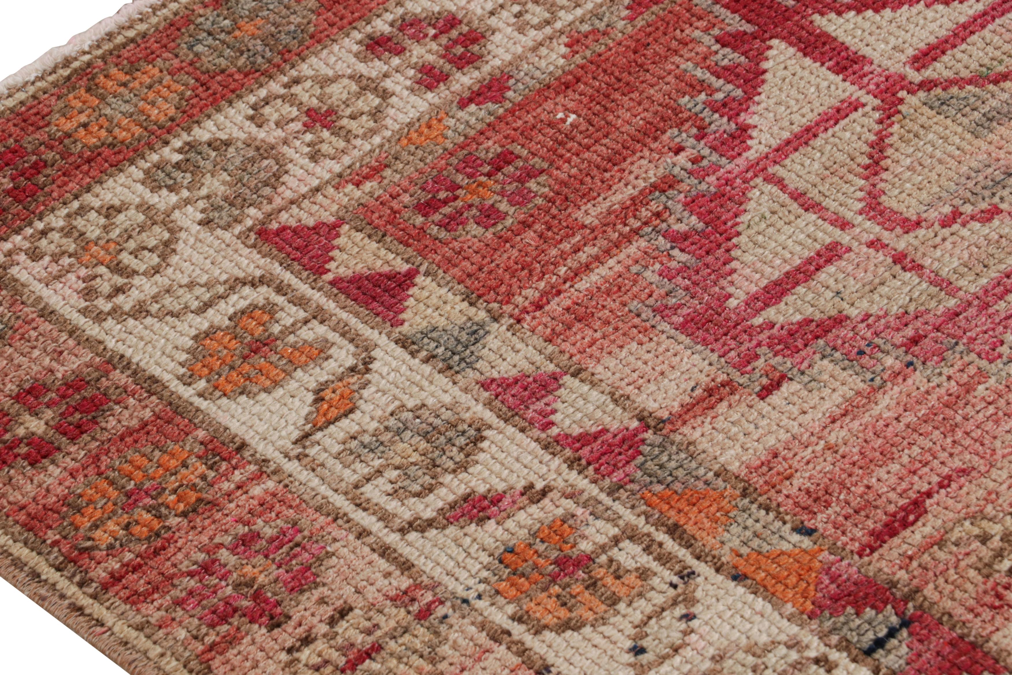 Tribal Hand-Knotted Vintage Runner, Red-Pink Rug in Geometric Pattern by Rug & Kilim For Sale