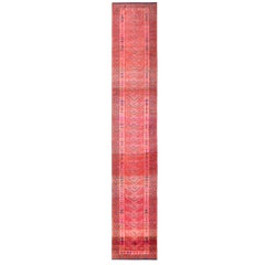 Hand-Knotted Vintage Runner Rug in Red and Pink Geometric Pattern by Rug & Kilim