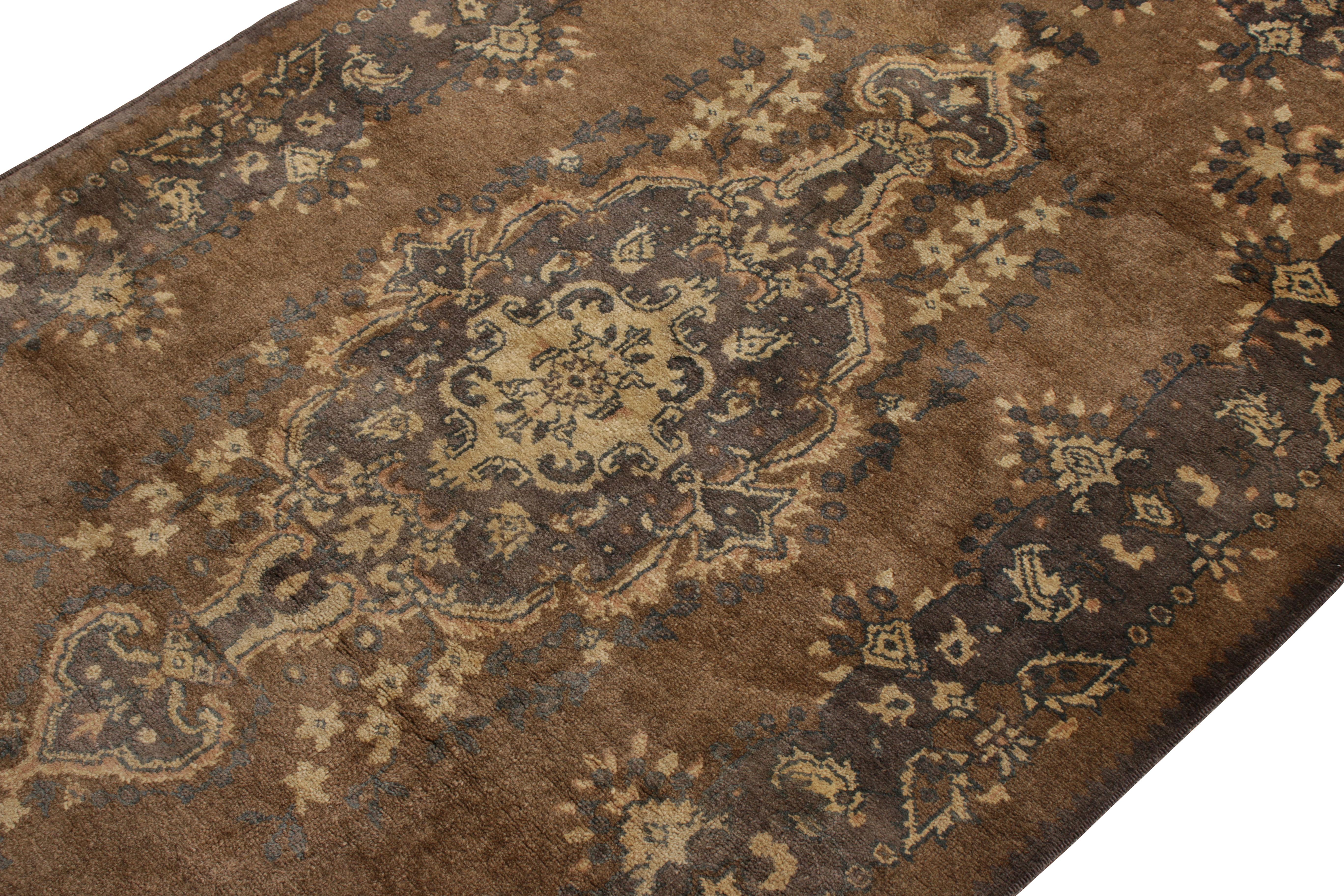 Other Hand-Knotted Vintage Sivas Rug in Beige-Brown with Medallion Floral Pattern For Sale