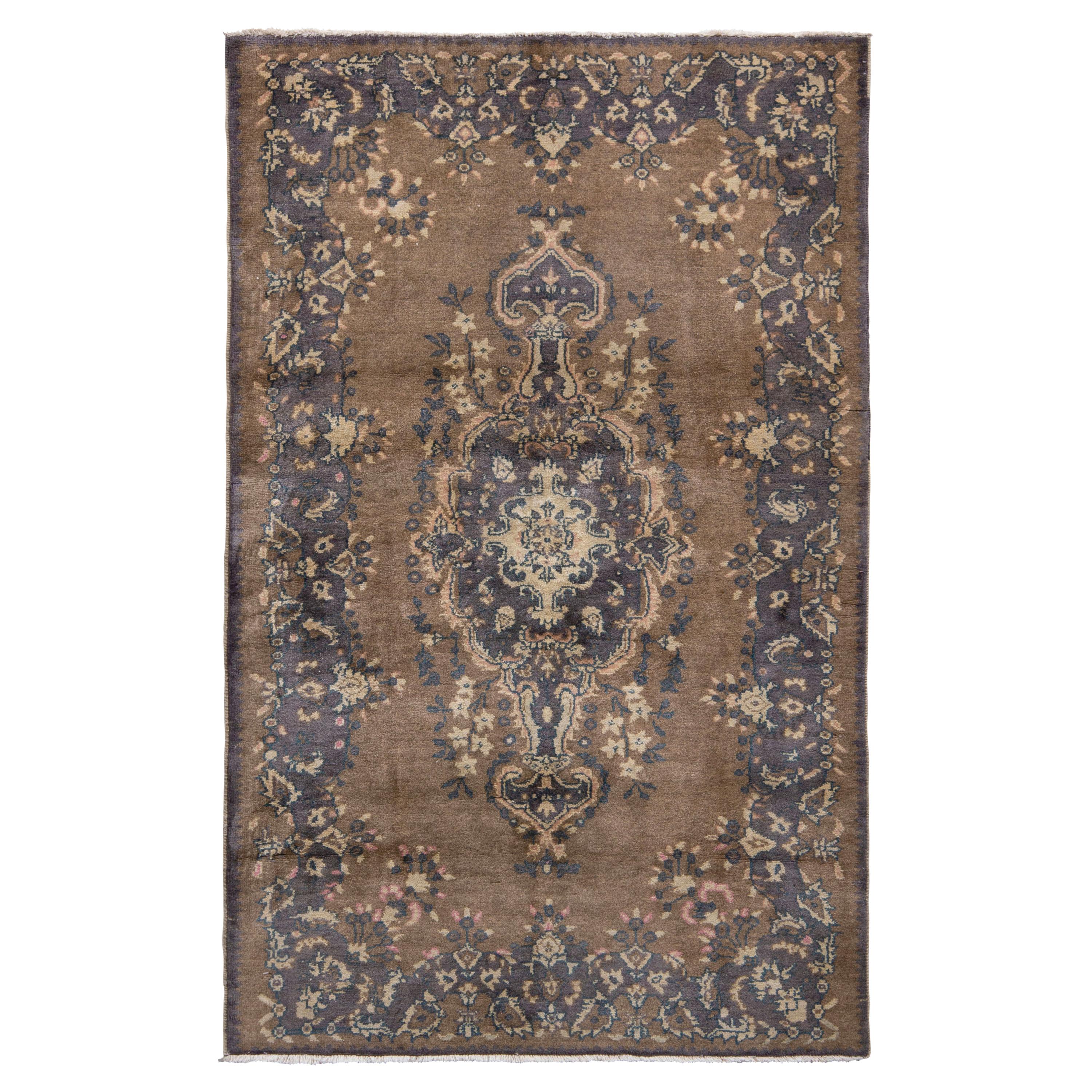 Vintage Sivas Rug in Beige-Brown with Medallion Floral Pattern by Rug & Kilim For Sale