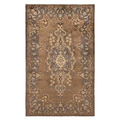 Hand-Knotted Vintage Sivas Rug in Beige-Brown with Medallion Floral Pattern