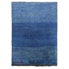 Hand-Knotted Vintage Solid Blue Moroccan Berber Rug, Signature Piece