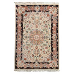 Hand-Knotted Retro Tabriz Persian Rug in Beige Medallion Floral by Rug & Kilim
