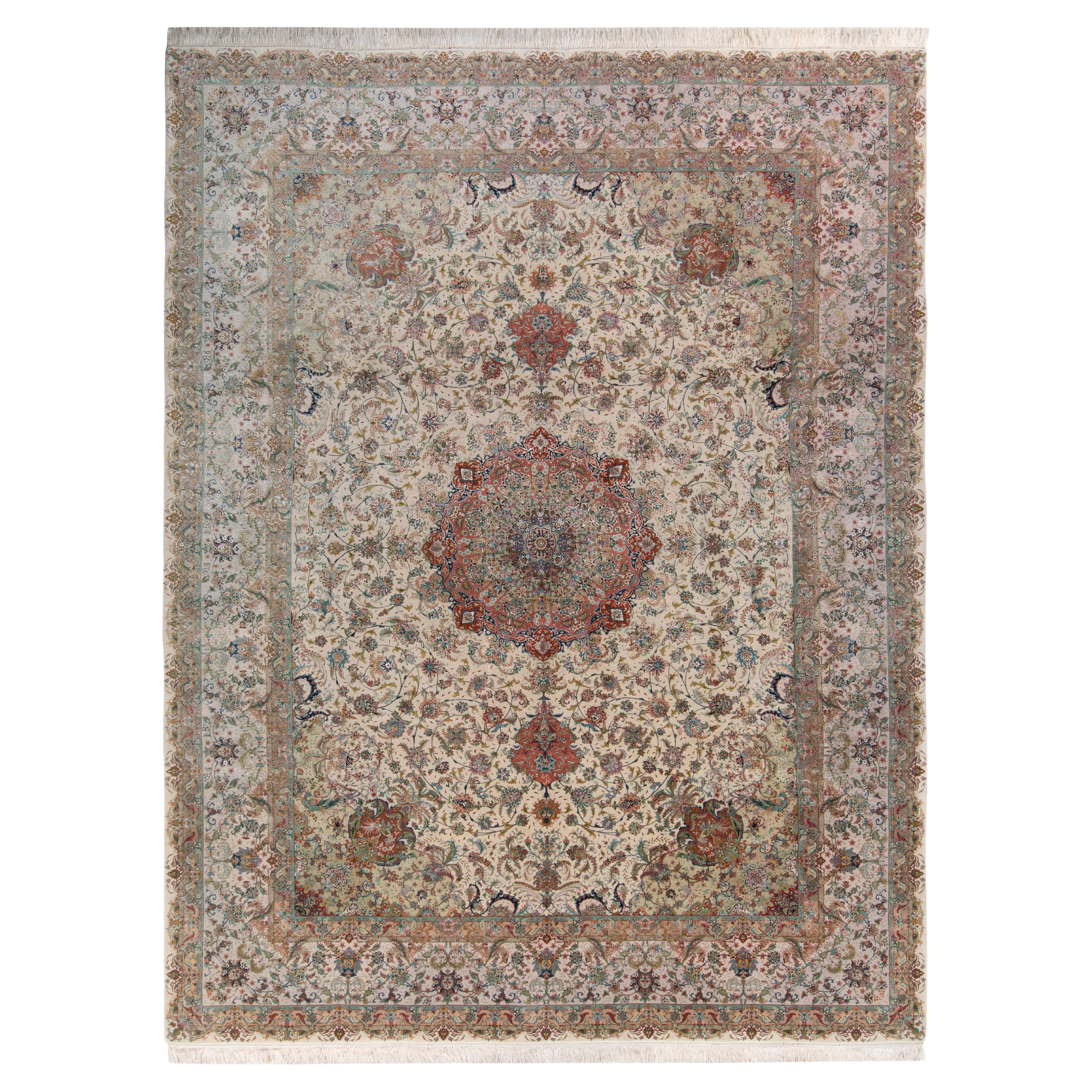 Handgeknüpfter Vintage-Tabriz-Teppich in Rosa, Rot mit Blumenmuster von  Teppich and Kelim im Angebot bei 1stDibs