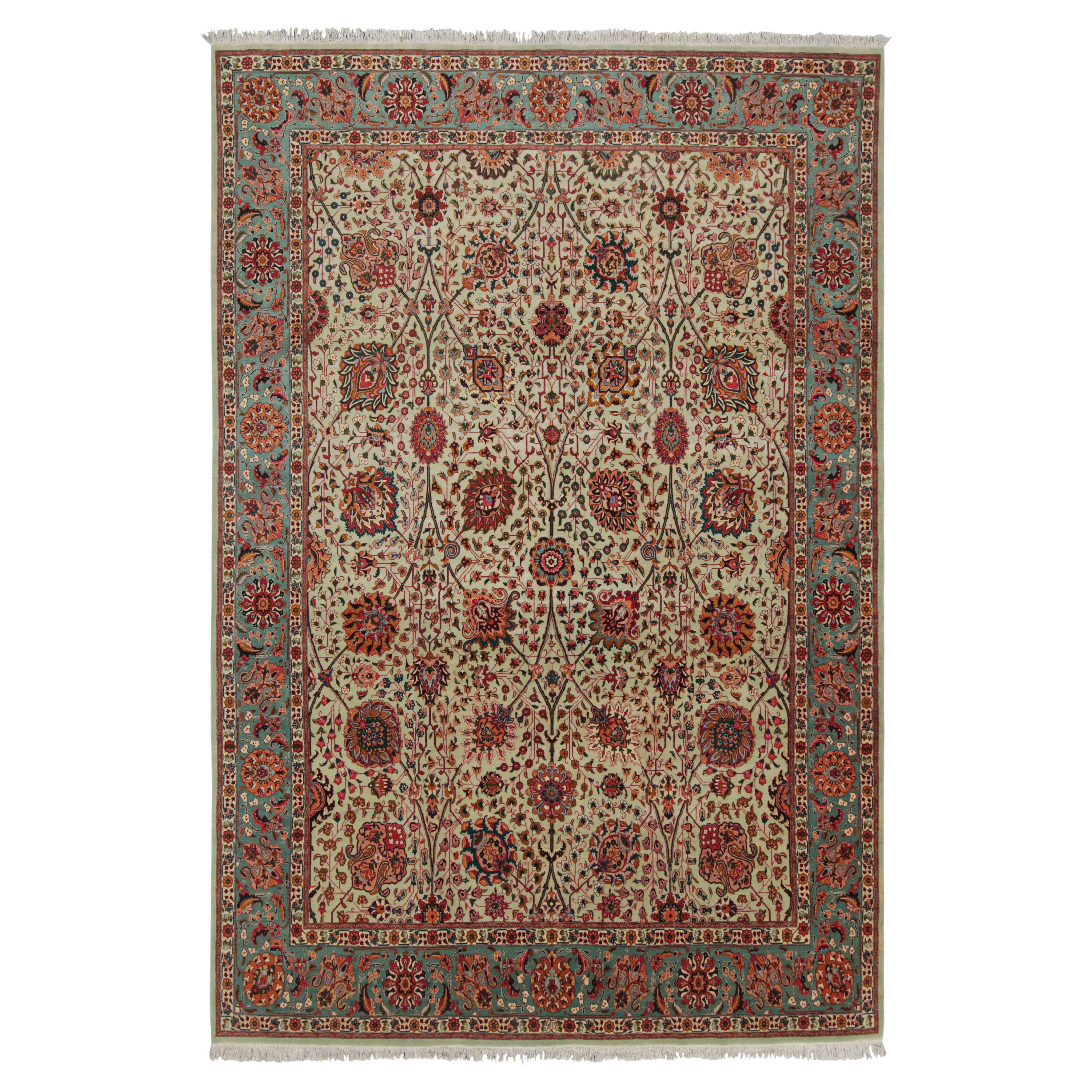 Hand-Knotted Vintage Tabriz Persian Rug in Green Floral Pattern by Rug & Kilim
