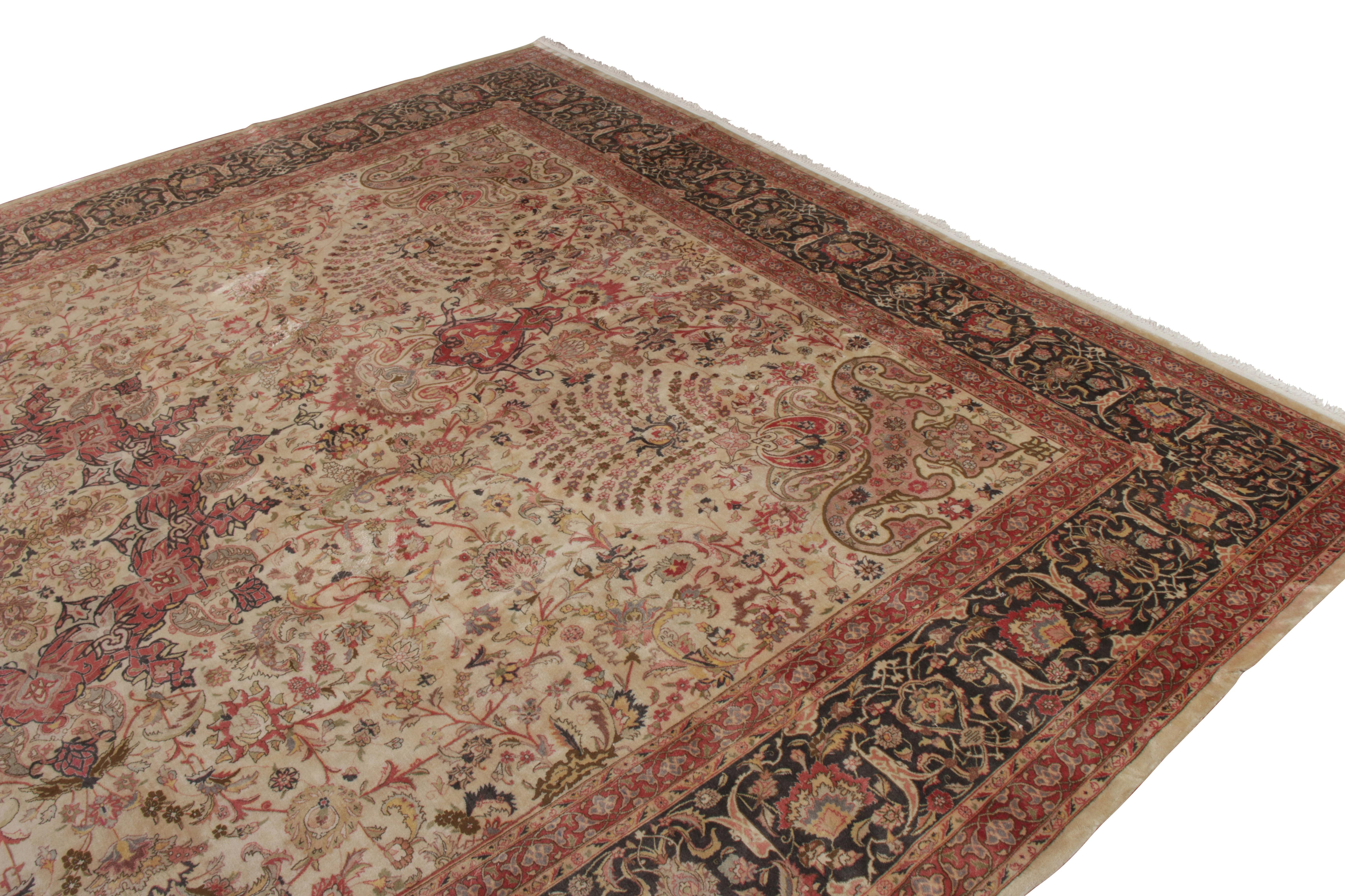 Hand-Knotted Hand Knotted Vintage Tabriz Rug, Beige with Pink Floral Style For Sale