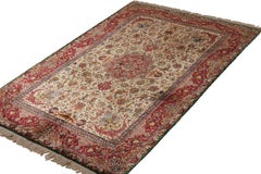 Hand-Knotted Vintage Tabriz Rug in Beige Medallion Floral Pattern
