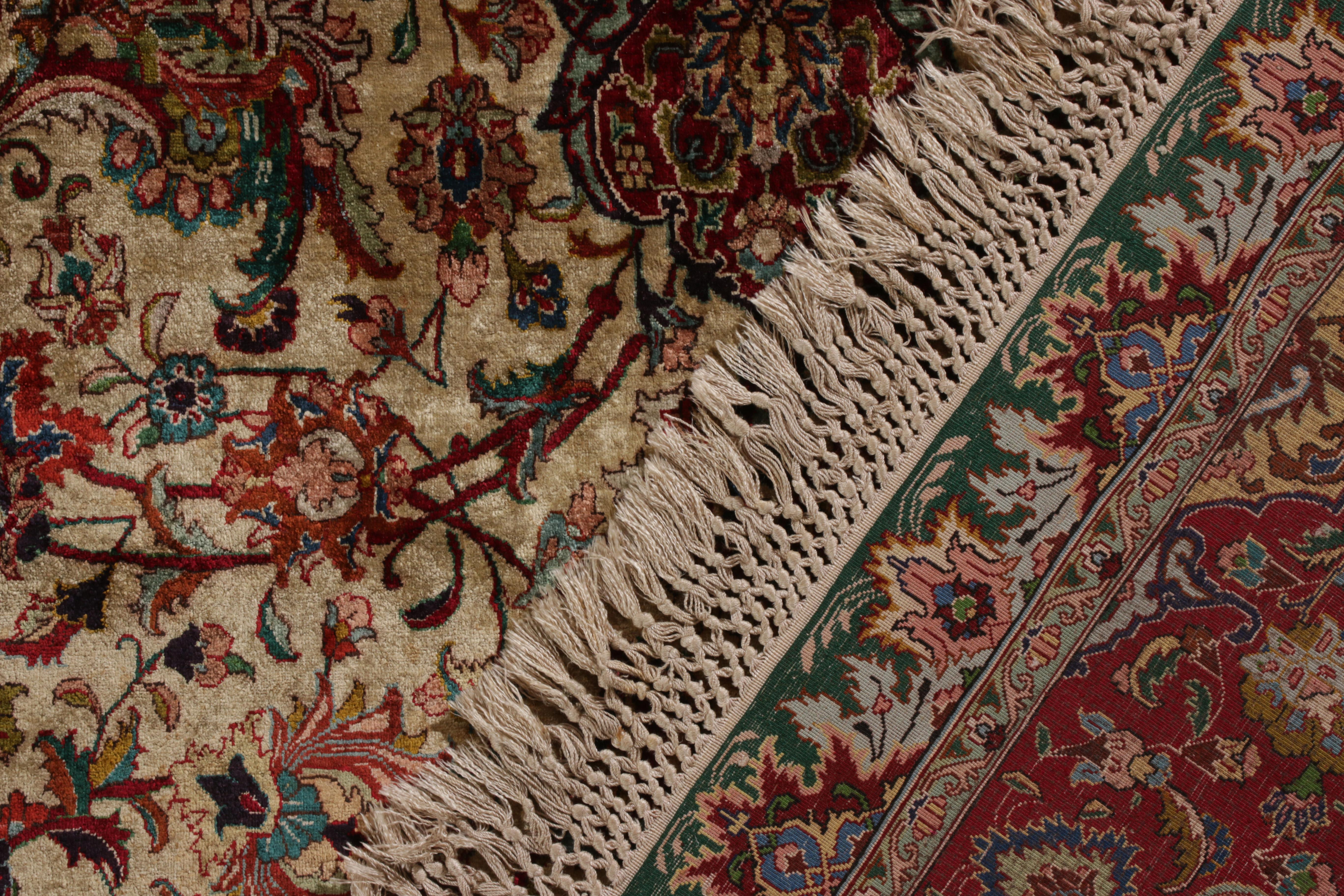 Mid-20th Century Hand-Knotted Vintage Tabriz Rug in Beige Medallion Floral Pattern For Sale