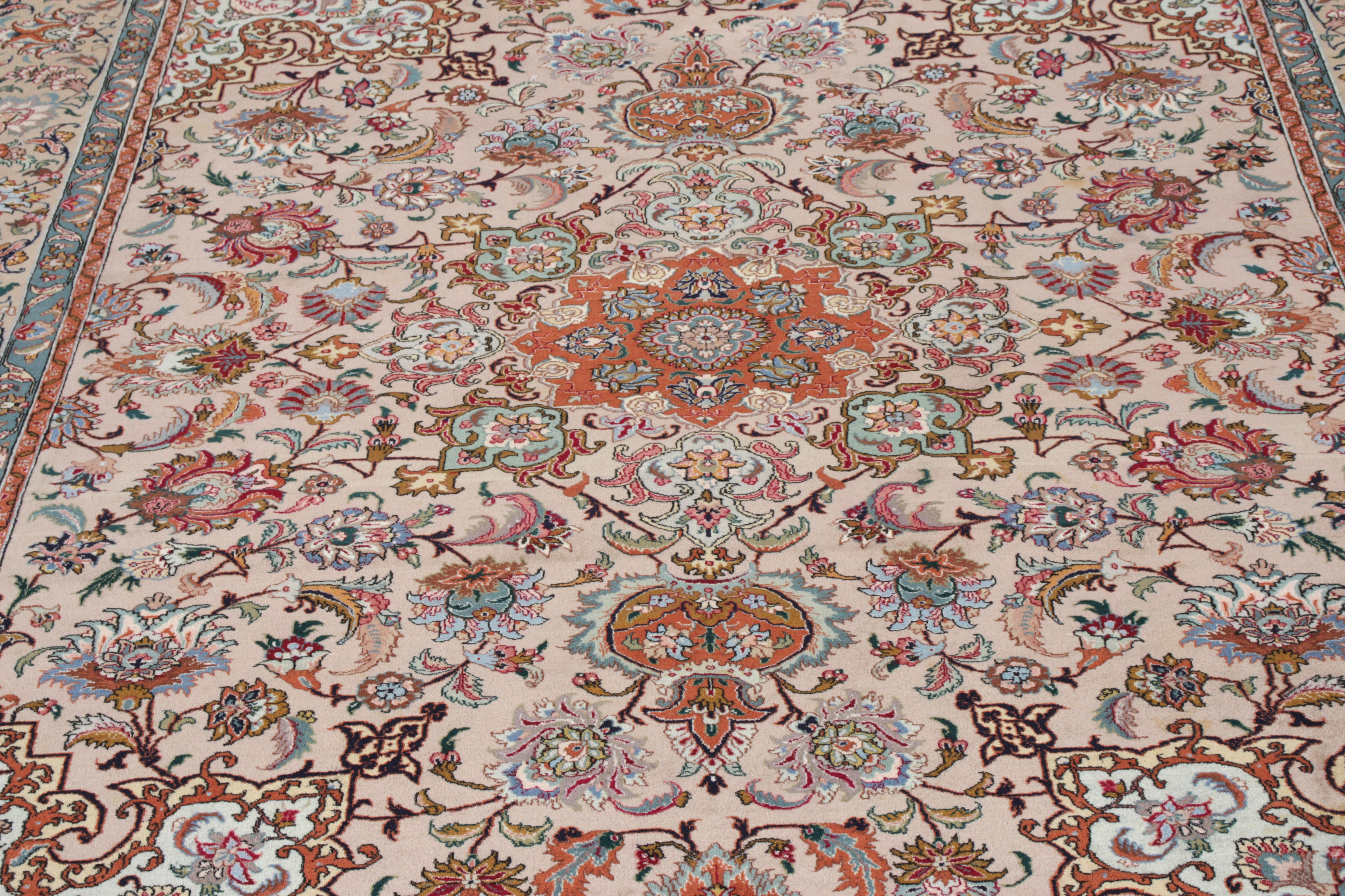 Hand-Knotted Vintage Tabriz Rug in Pink, Red Floral Patterns by Rug & Kilim In Good Condition For Sale In Long Island City, NY
