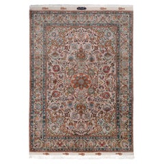 Hand-Knotted Vintage Tabriz Rug in Pink, Red and Blue Floral Patterns