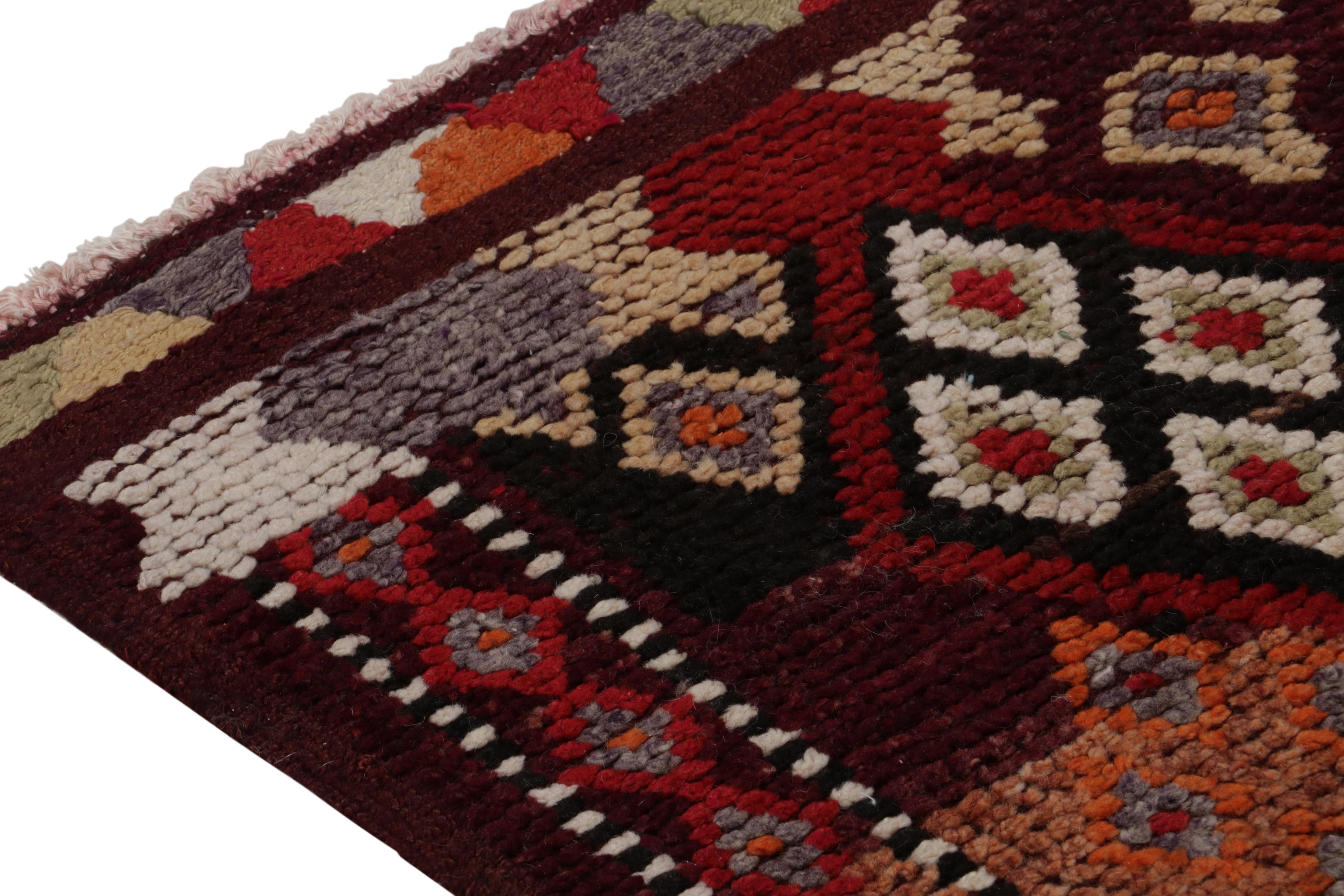 Mid-20th Century Hand-Knotted Vintage Tribal Runner in Red Brown Geometric Pattern by Rug & Kilim For Sale