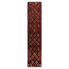 Hand-Knotted Vintage Tribal Runner in Red Brown Geometric Pattern by Rug & Kilim