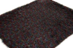 Hand-Knotted Vintage Tulu Shag Rug in Black, Purple, Multicolor by Rug & Kilim