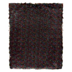 Handgeknüpfter Vintage Tulu Shag Teppich in Schwarz, Lila und Multicolor von Teppich & Kelim
