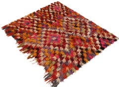 Hand-Knotted Vintage Tulu Shag Rug Multicolor Geometric Pattern by Rug & Kilim