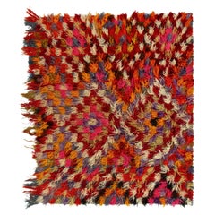 Hand-Knotted Used Tulu Shag Rug Multicolor Geometric Pattern by Rug & Kilim