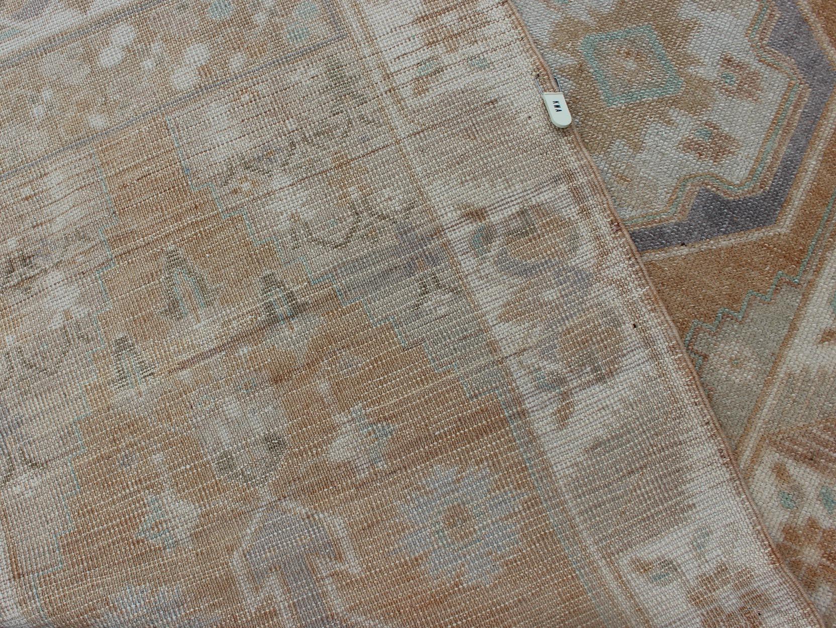 Hand Knotted Vintage Turkish Oushak Runner with Medallion Design in Soft Peach For Sale 5