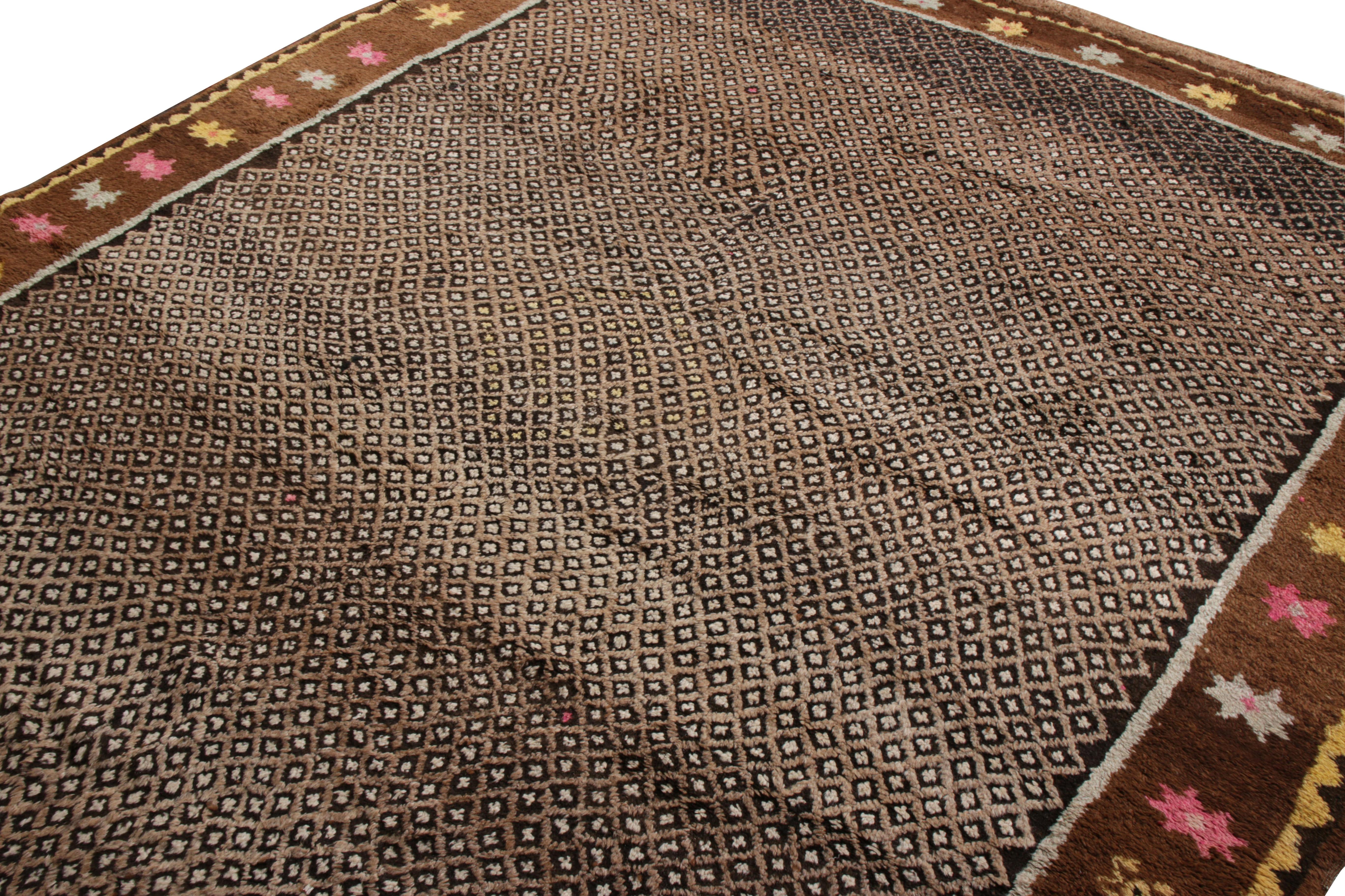Hand-Knotted Hand Knotted Vintage Turkish Rug in Beige-Brown Geometric Pattern by Rug & Kilim For Sale