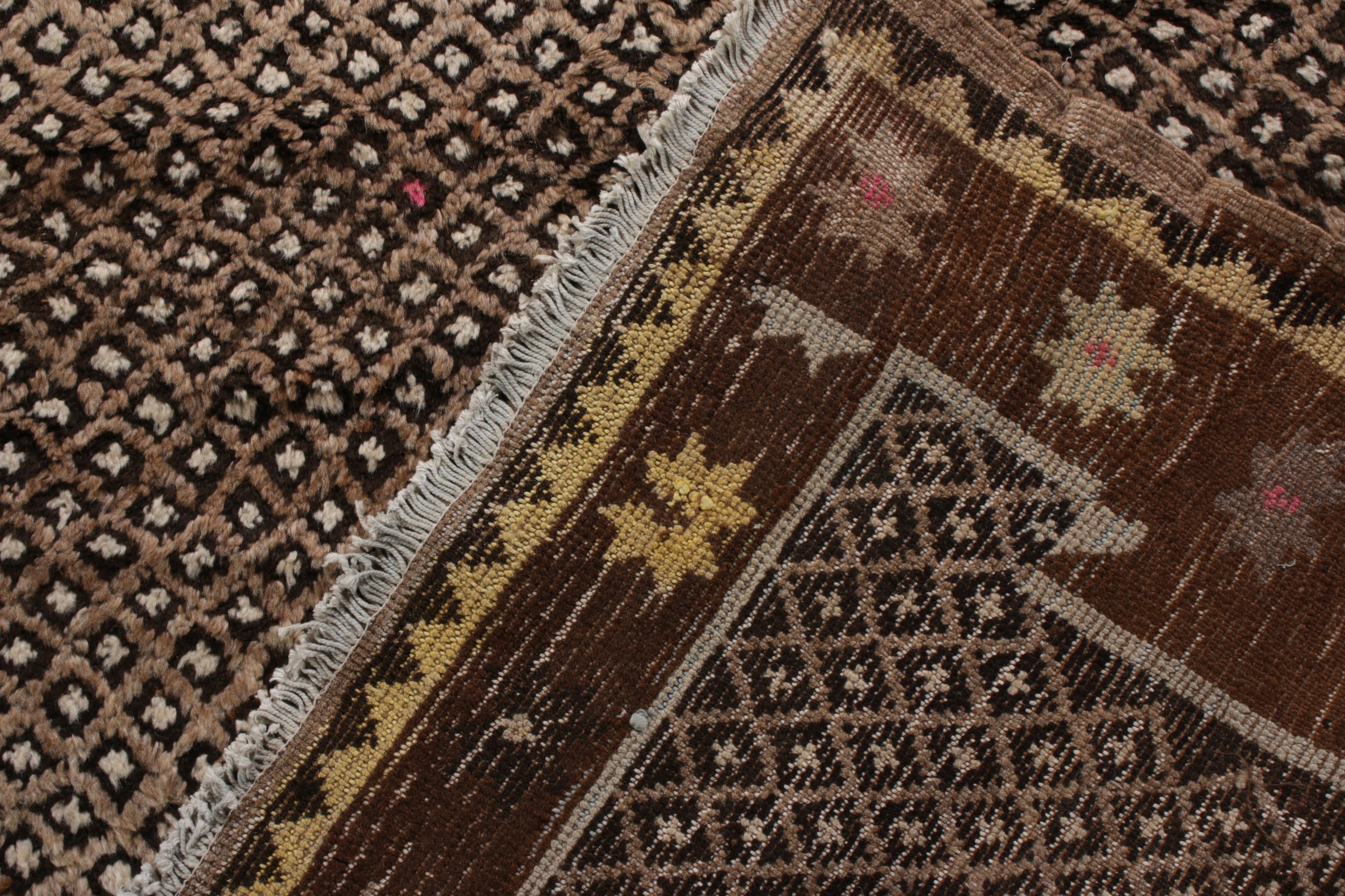 Hand Knotted Vintage Turkish Rug in Beige-Brown Geometric Pattern by Rug & Kilim In Good Condition For Sale In Long Island City, NY