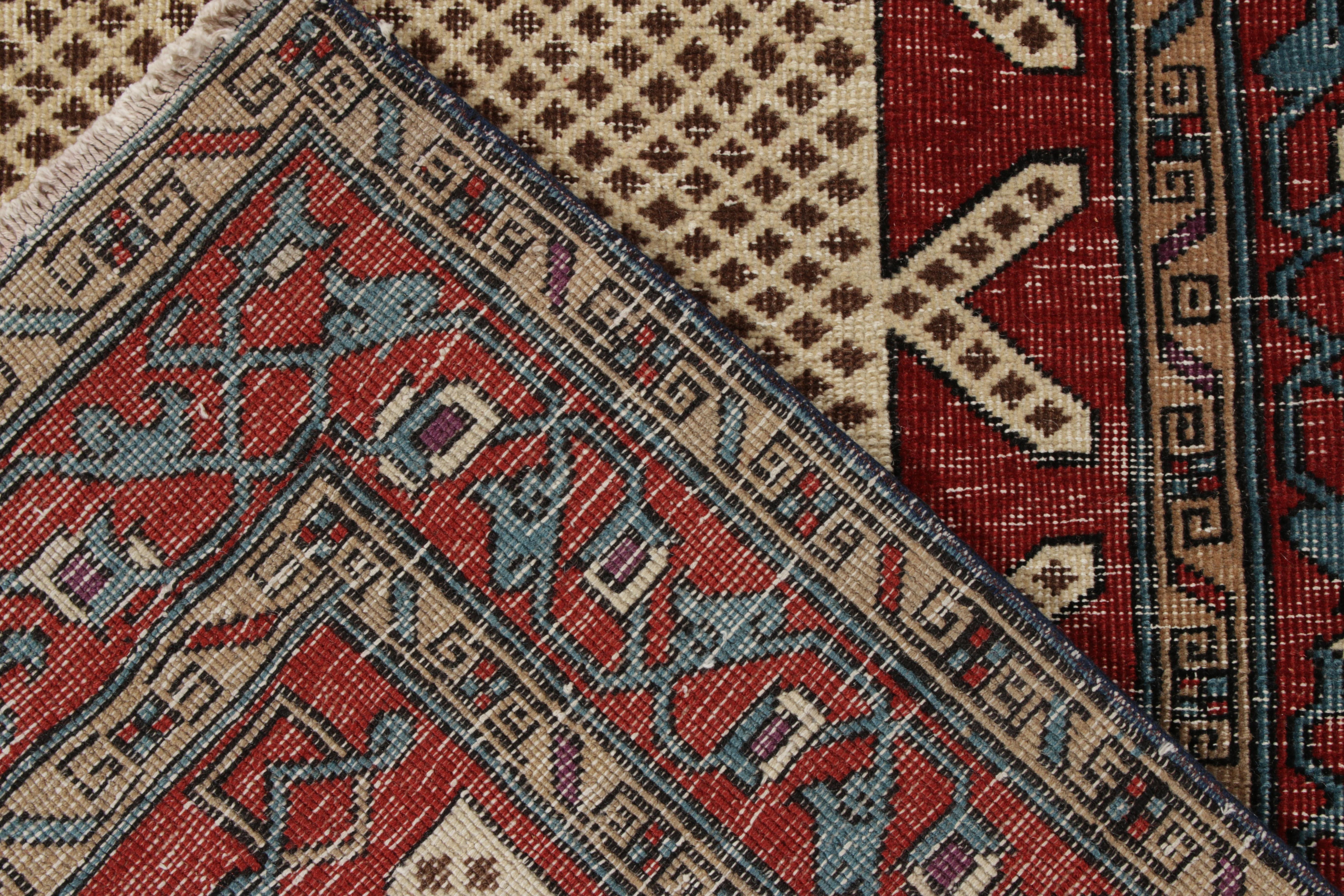 Mid-20th Century Hand-Knotted Vintage Turkish Rug in Red, Blue Geometric Pattern by Rug & Kilim For Sale