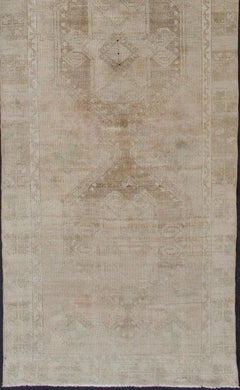 Hand Knotted Vintage Turkish Runner in Earth Tones & Light Brown in Medallions