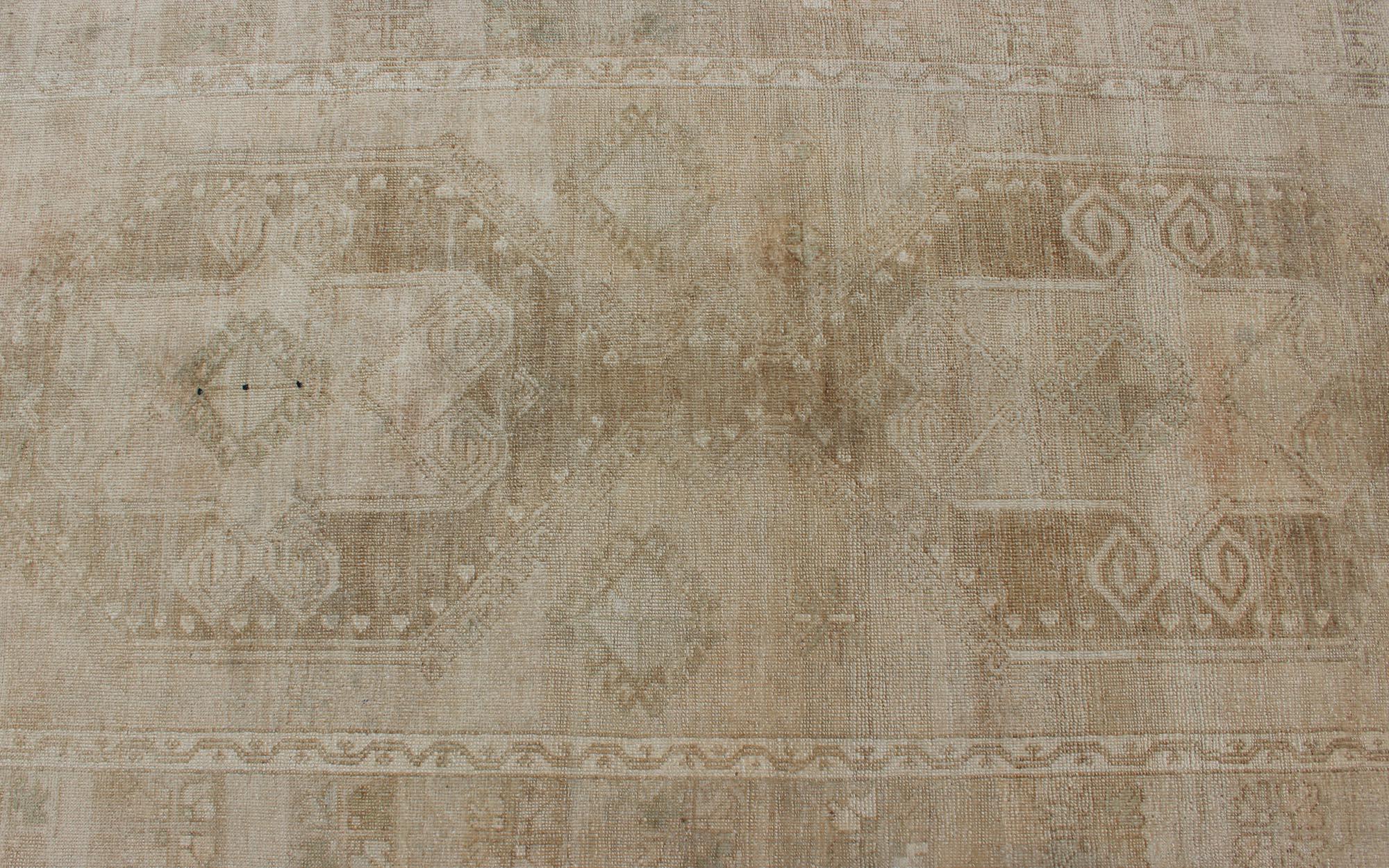 Hand Knotted Vintage Turkish Runner in Earth Tones & Light Brown in Medallions In Good Condition For Sale In Atlanta, GA