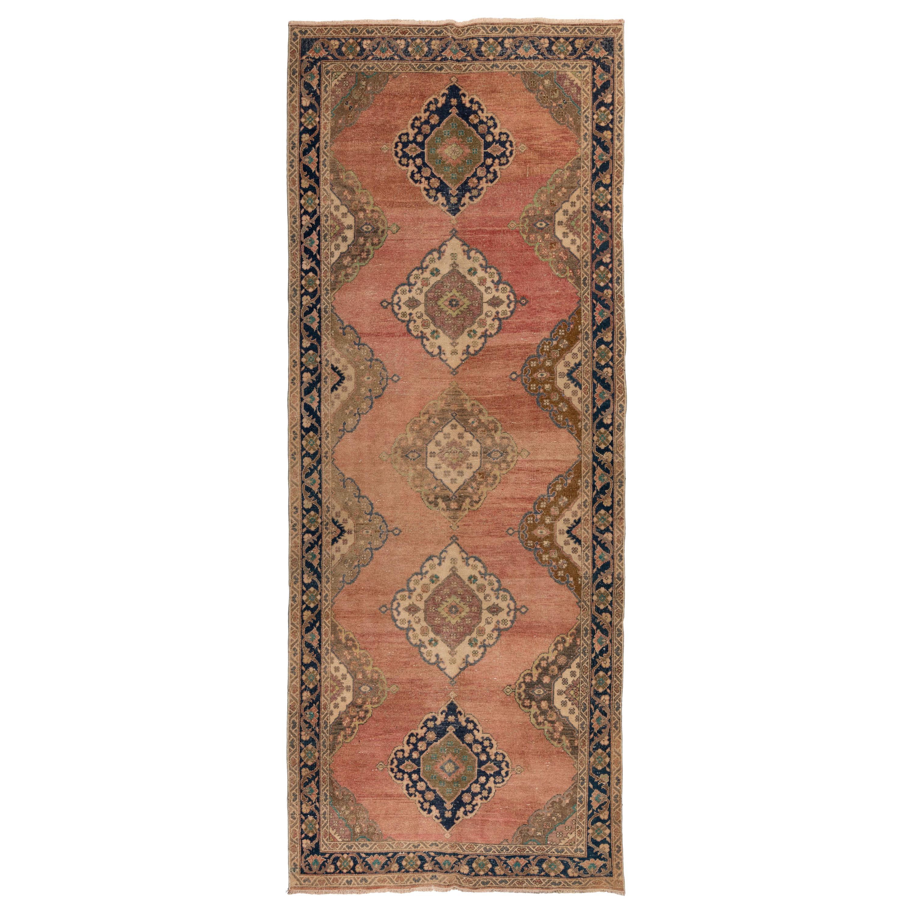 4.8x12 Ft Hand-Knotted Vintage Turkish Runner, Traditional Wool Rug for Hallway