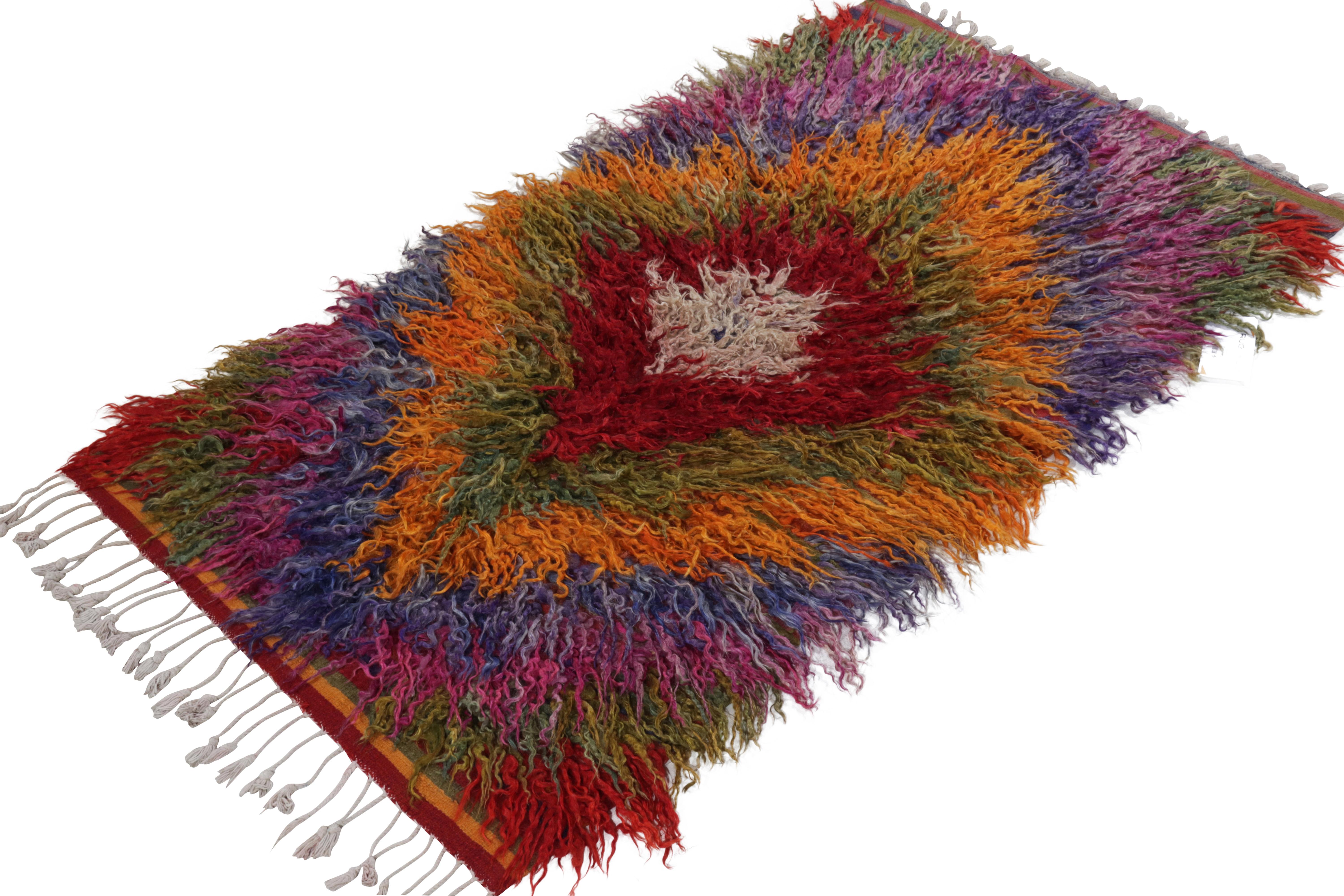 Tribal Hand-Knotted Vintage Turkish Tulu Rug in Multicolor Shag Pile by Rug & Kilim For Sale