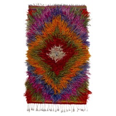 Hand-Knotted Retro Turkish Tulu Rug in Multicolor Shag Pile by Rug & Kilim