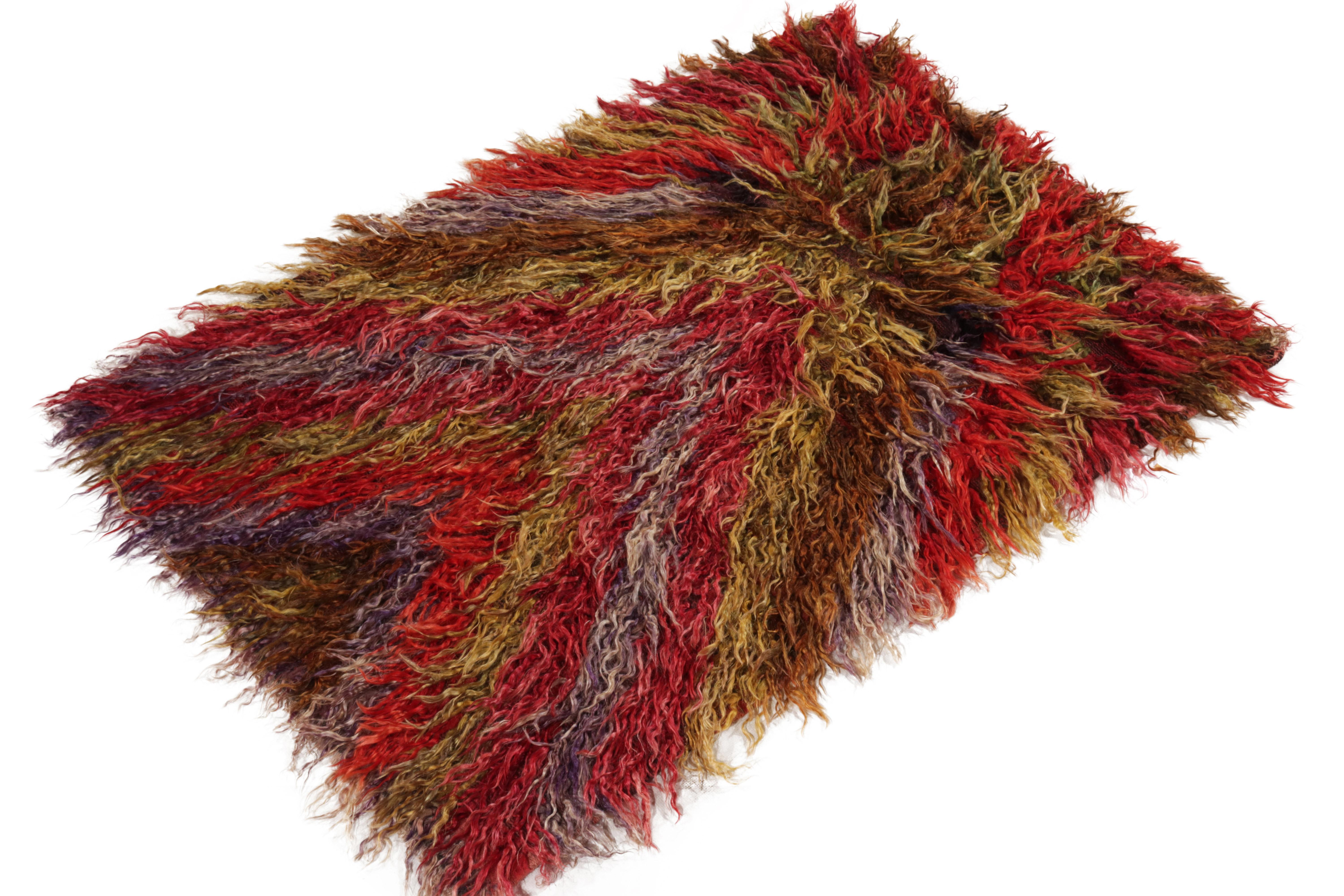 Tribal Hand-Knotted Vintage Turkish Tulu Rug in Red and Brown, Shag Pile by Rug & Kilim For Sale