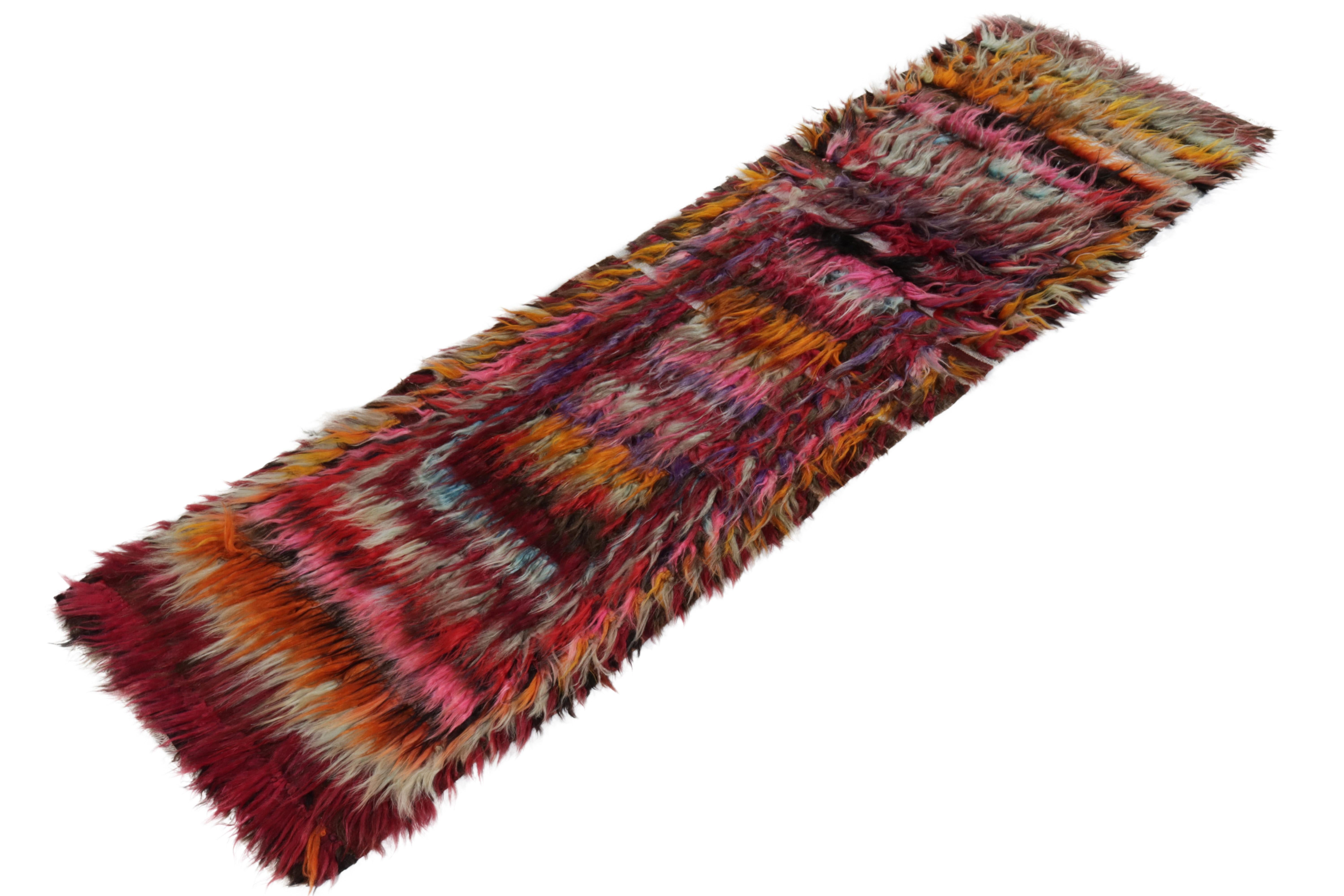 Tribal Hand-Knotted Vintage Turkish Tulu Rug in Red, Pink Shag Pile by Rug & Kilim For Sale