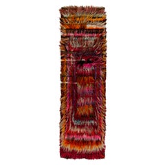 Hand-Knotted Retro Turkish Tulu Rug in Red, Pink Shag Pile by Rug & Kilim