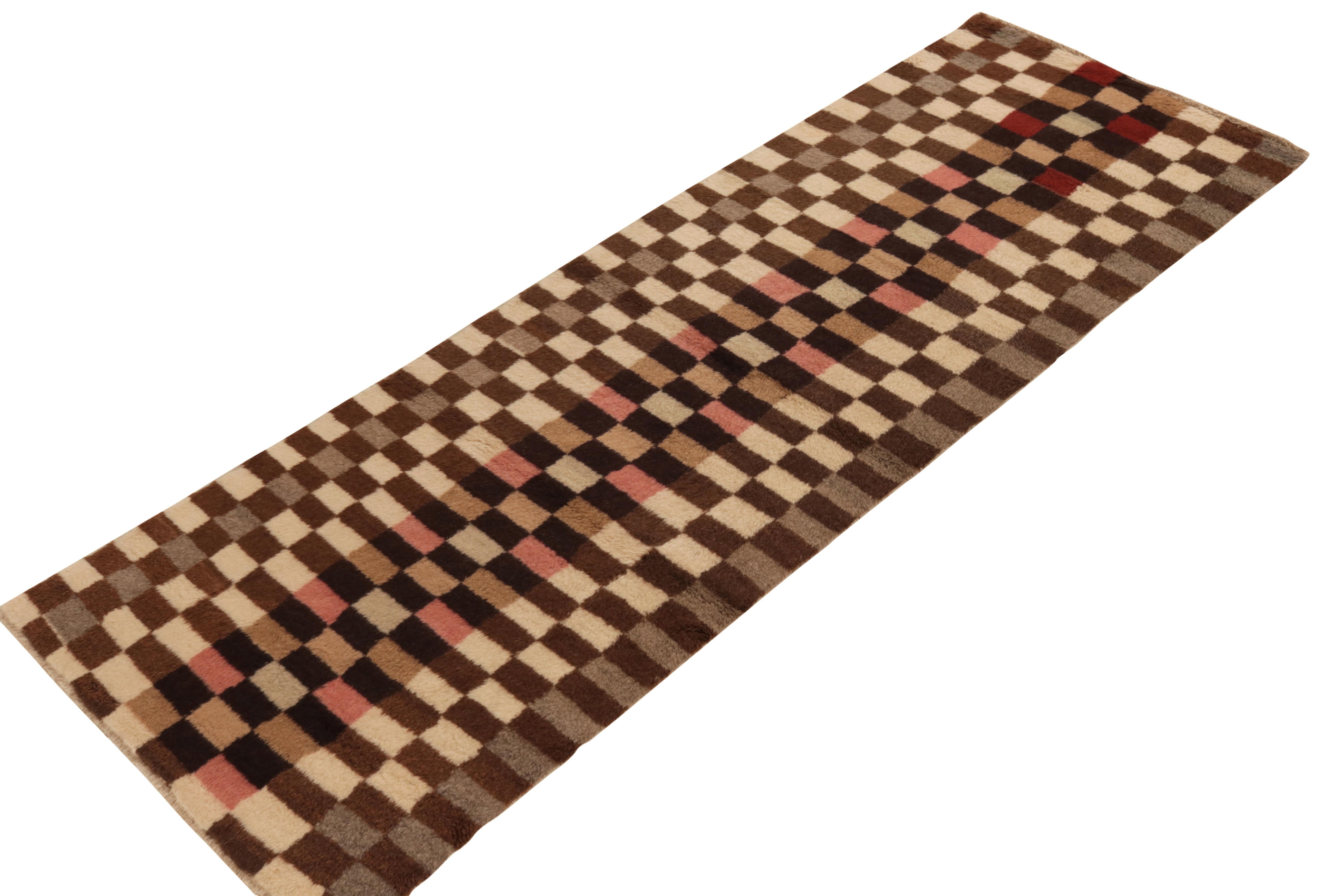 Tribal Hand-Knotted Vintage Turkish Tulu Runner in Beige-Brown Geometric by Rug & Kilim For Sale