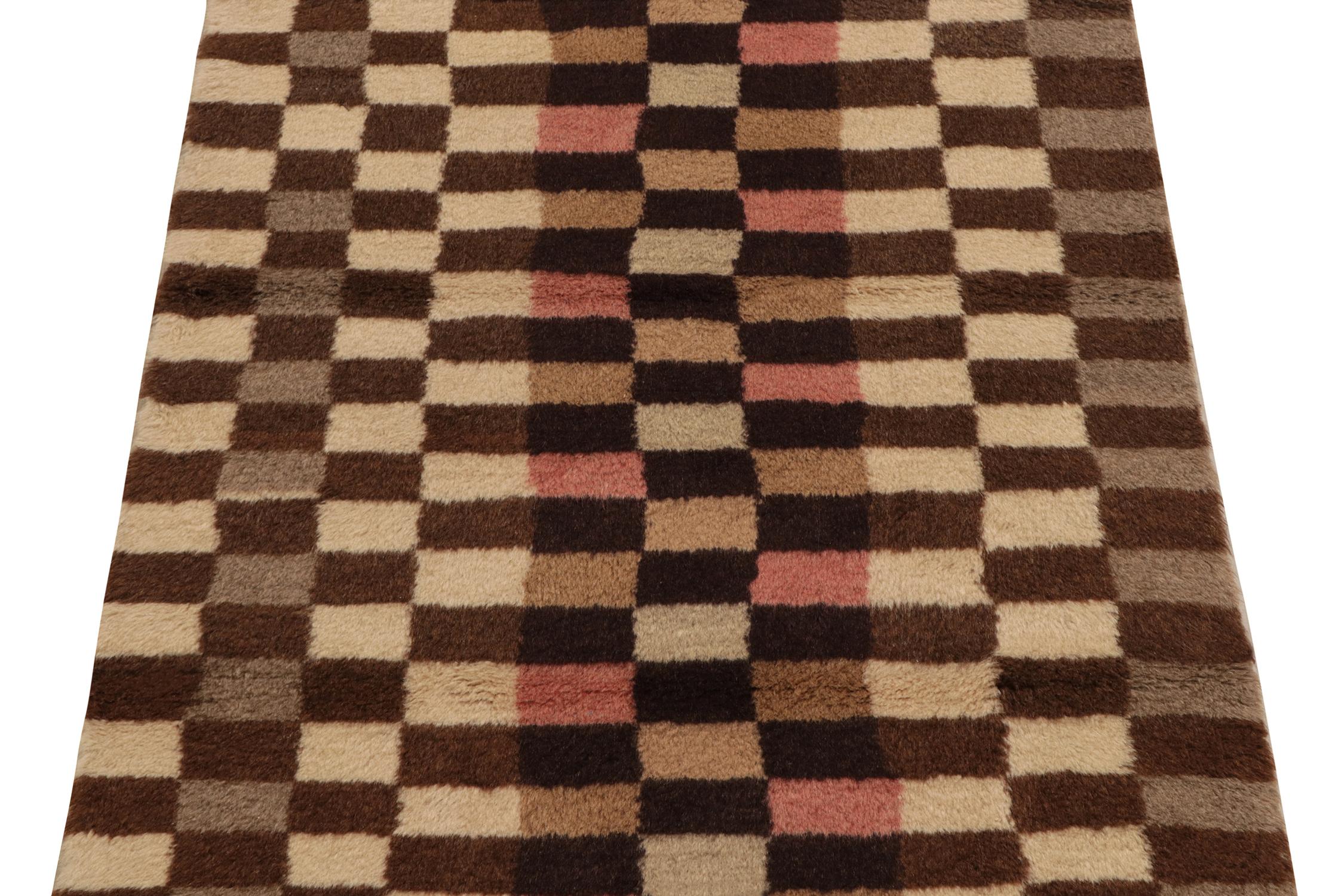 Hand-Knotted Vintage Turkish Tulu Runner in Beige-Brown Geometric by Rug & Kilim In Good Condition For Sale In Long Island City, NY