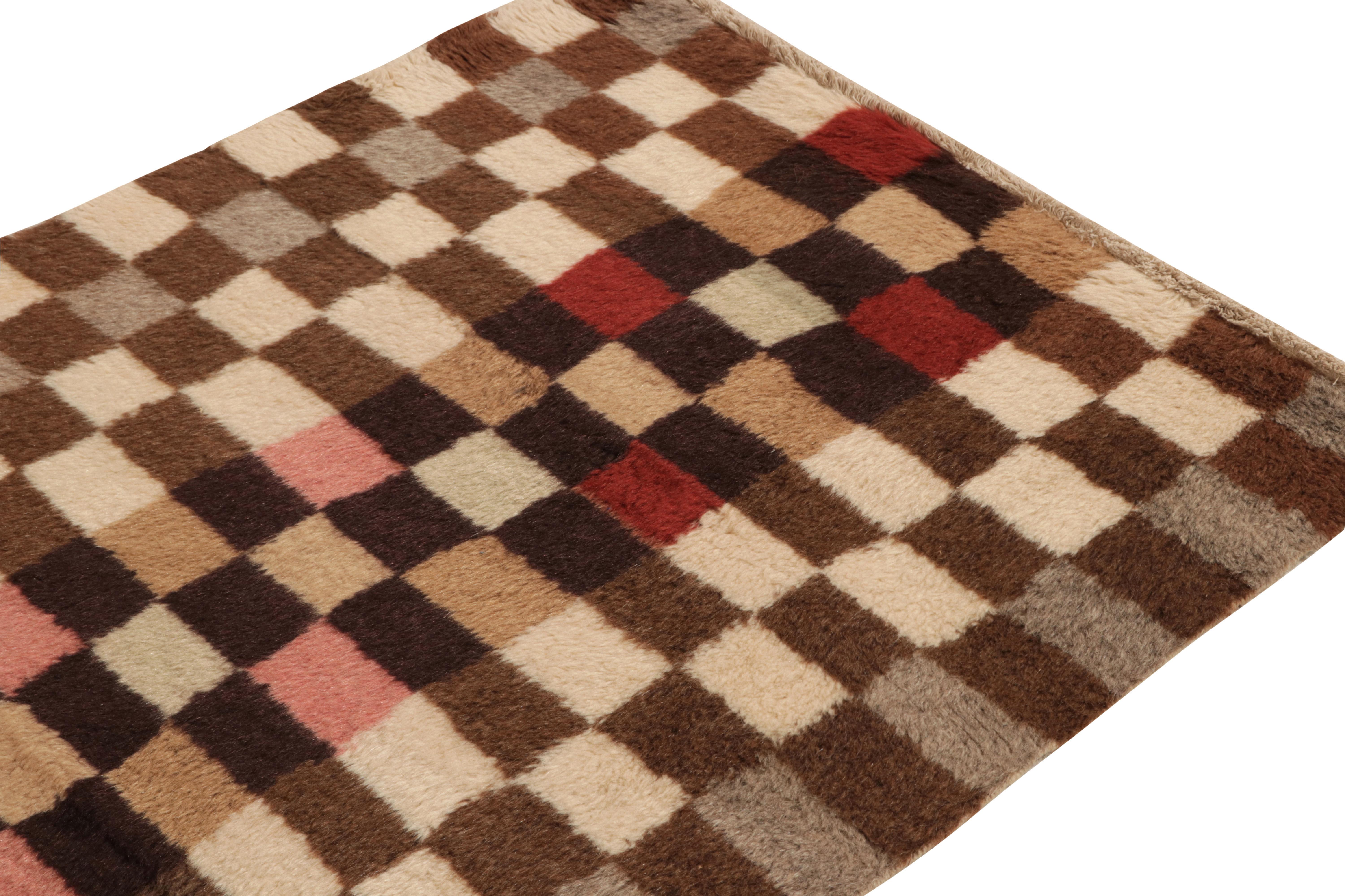 Mid-20th Century Hand-Knotted Vintage Turkish Tulu Runner in Beige-Brown Geometric by Rug & Kilim For Sale