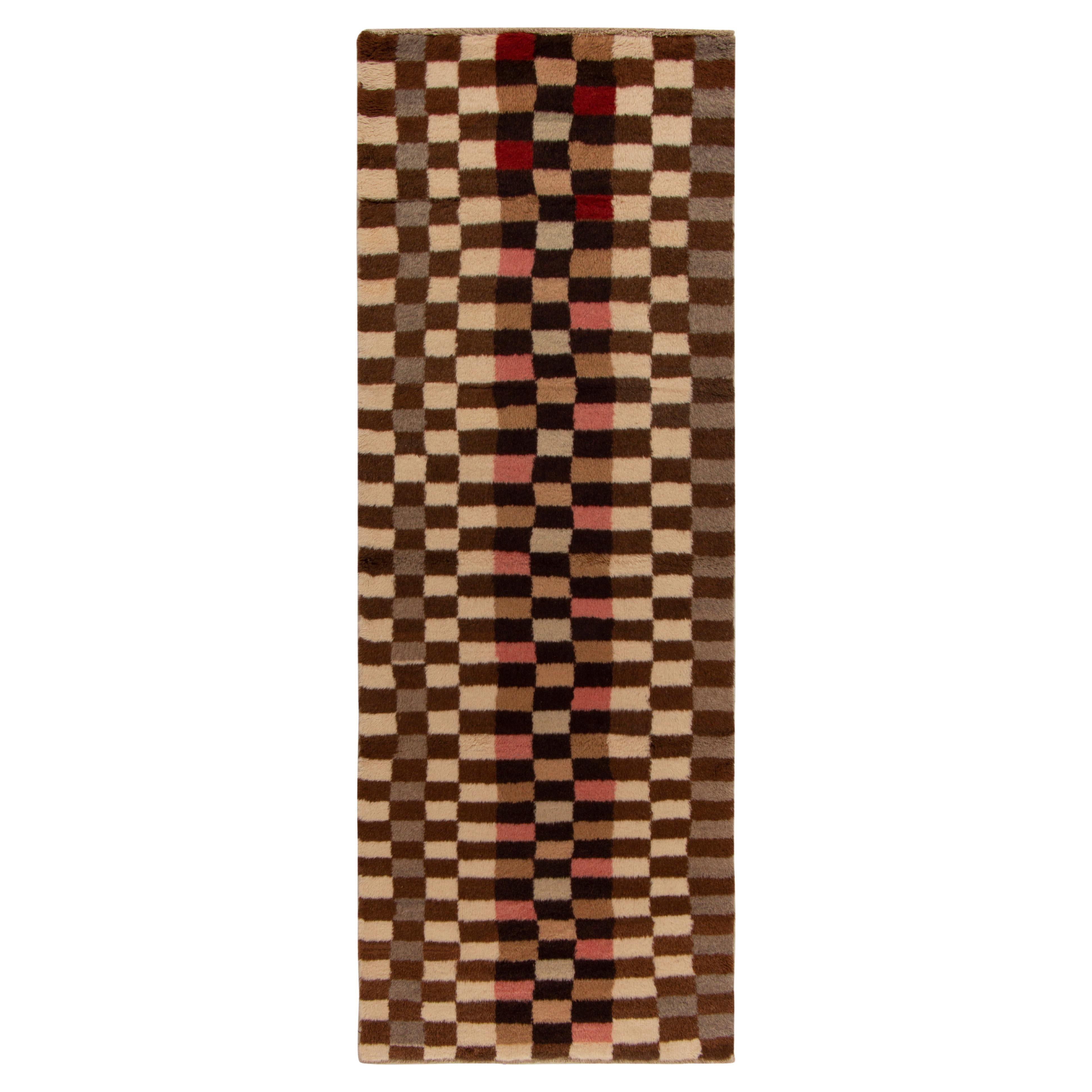 Hand-Knotted Vintage Turkish Tulu Runner in Beige-Brown Geometric by Rug & Kilim